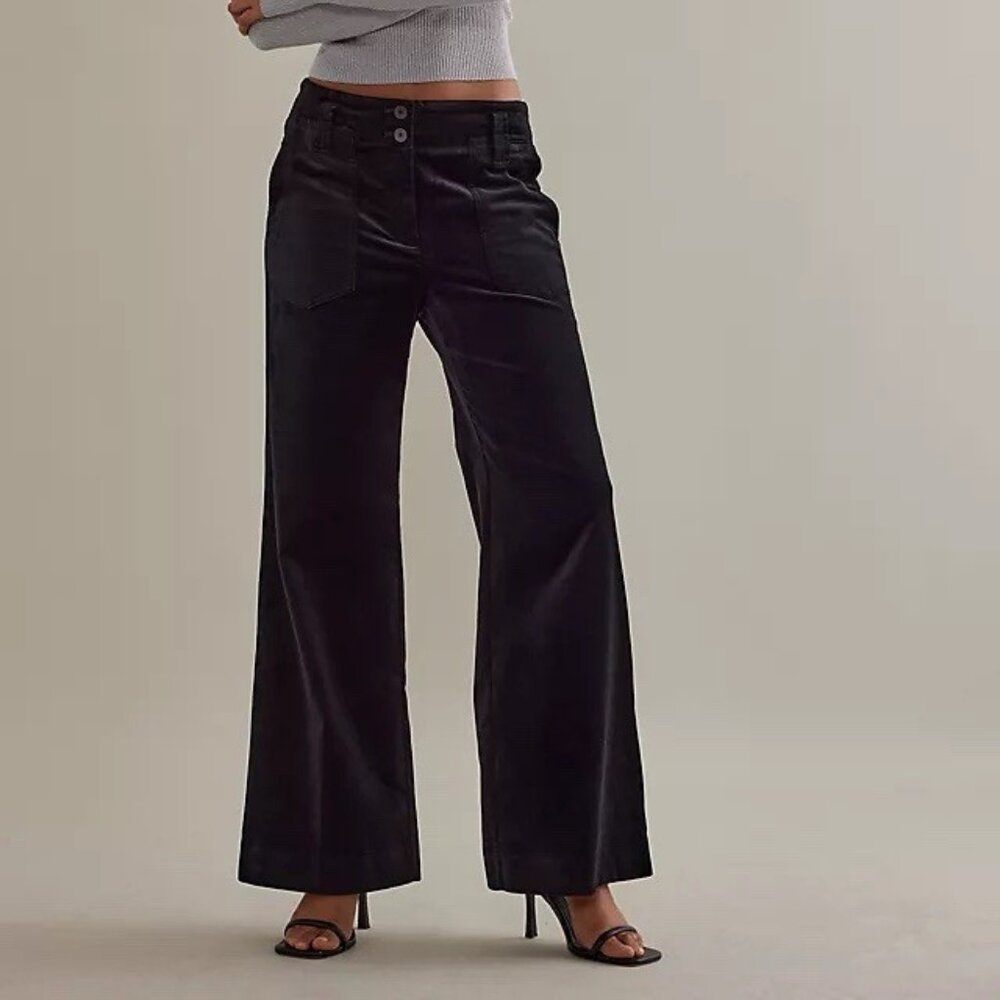 Maeve Anthropologie Black Velvet Cocktail Dress Wide Leg Trousers Naomi 16W Plus